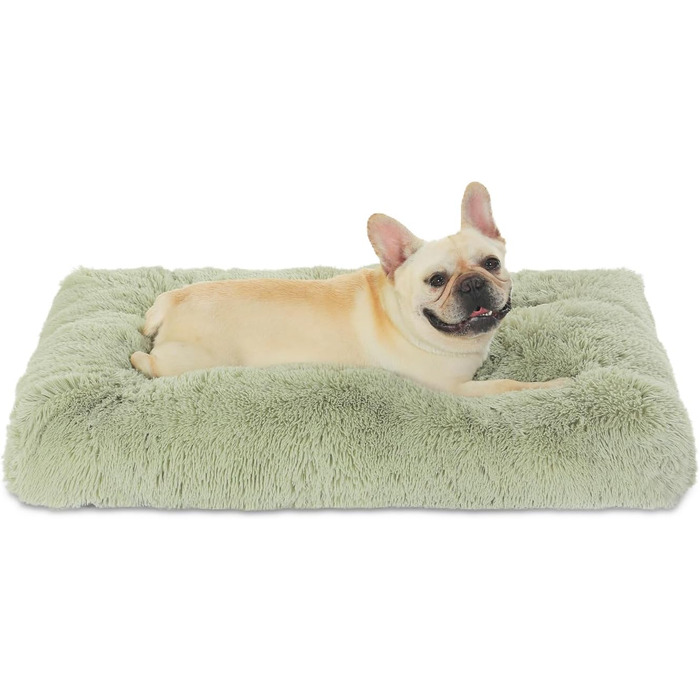 Водонепроникне собаче ліжко Bedfolks знімний, пральний чохол, м'який наповнювач з штучного хутра для великих собак, зручне ліжко-будка, 88,9 x 58,4 см, Темно-сірий (Large), Світло-зелений
