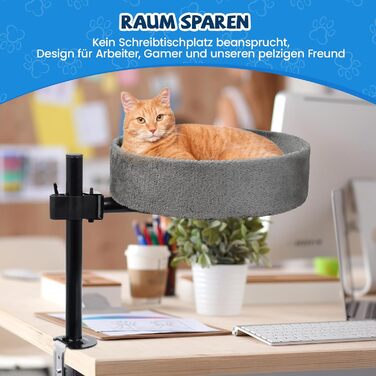 BSWAY Лежанка для кота на стіл - без свердління, 360° обертання, регульована висота. Підвищена котяча лежанка над столом. Тримає кошеня/кота близько, робочий простір чистий. (Темно-сірий, XL)