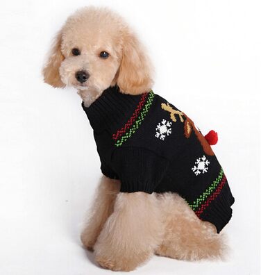 Теплий зимовий светр для собак на Новий Рік з зображенням оленя, XXL, чорний