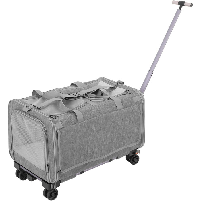 Транспортна переноска для котів та собак Apriltop з двома відділеннями та колесами, 60x40x45 см, сіра