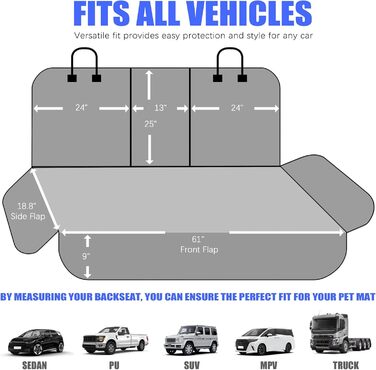 Авточохол на сидіння для собак, задній ряд, 60/40, XL, 155 см, чорний