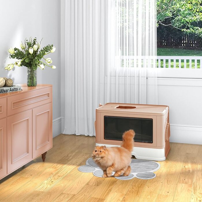 YITAHOME велика закрита котяча туалетна з кришкою, без запаху, з лопаткою для наповнювача, рожевий