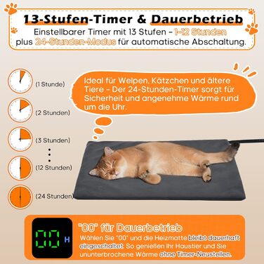 Килимок гріючий для тварин 45x45 см – підігрівальний килимок для собак та котів, 30–60°C, таймер 14 год, захист від перегріву, міцний кабель 1,8 м, 2 знімні чохли, регулювання температури