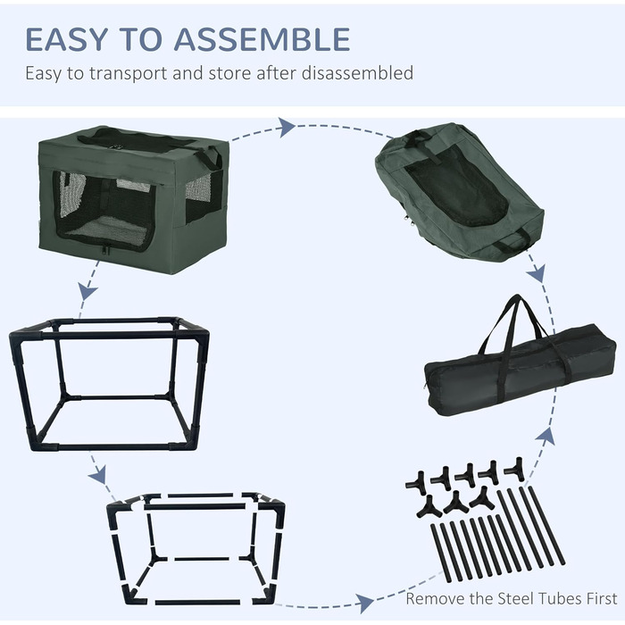 Транспортувальна переноска для тварин PawHut 80 см, сіра, для котів та собак (XS)