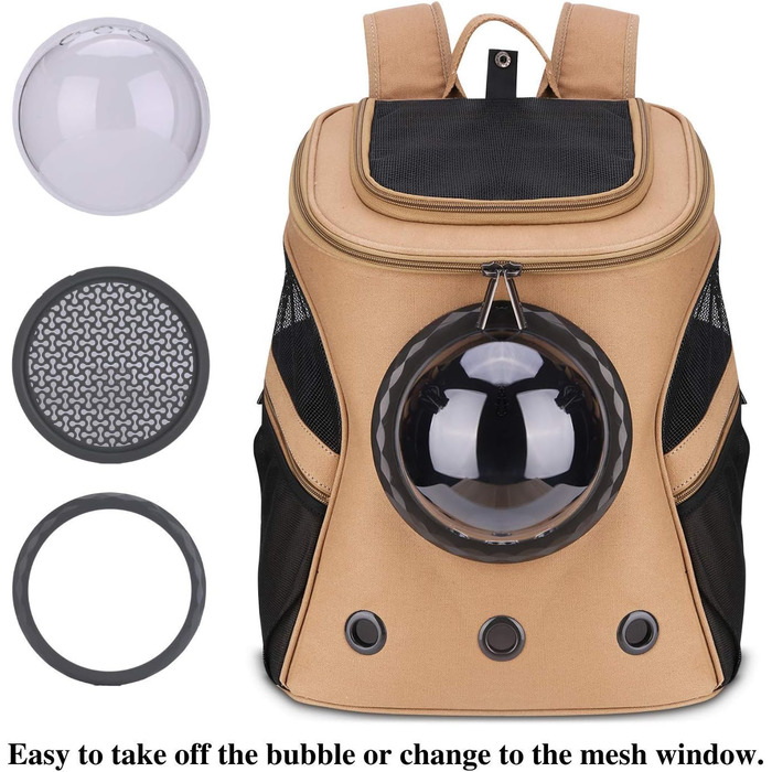 Рюкзак для кота та собаки Lollimeow - великий, для подорожей, Khaki, 38x30x45 см