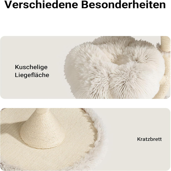 Котячий будиночок-крісло Fudajo з 3 лежаками, котячий комплекс з сизалю та плюшу, висота 125 см, діаметр 59 см, до 15 кг