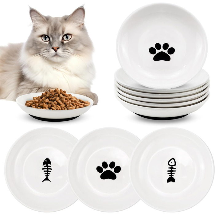 Набір мисок для котів GMMG, 6 шт. з кераміки, плоскі, для корму, миски для котів