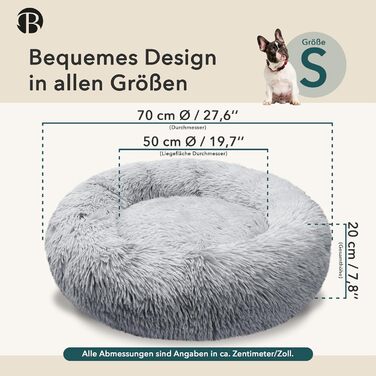 Ортопедичне ліжко для собак середніх порід, 70 см. Крісло-кільце, Memory Foam, м'яке, з штучного хутра, світло-сірий колір
