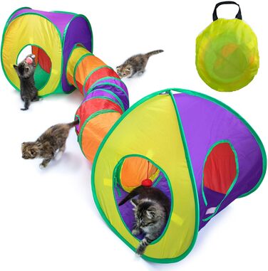 Туннель для котів 3 шт. Складаний тунель-іграшка для кошенят, цуценят та кроликів - ідеально для дому та на вулицю