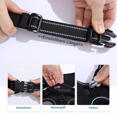 Шлейка для собак Funkeen Anti-Pull, для маленьких, середніх та великих собак. М'яка, дихаюча, регульована, чорна (чорний, S)