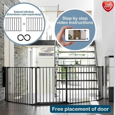 Захист для каміну/сходи/кімнати BabyDan Flex XXL, 90-350 см, Чорний, Данія - захист для дітей та домашніх тварин