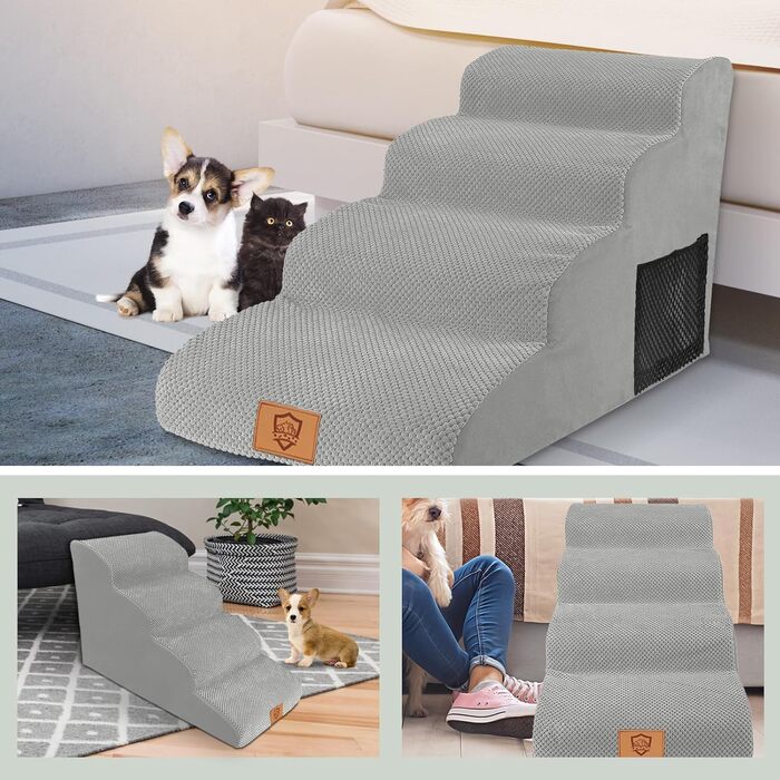 Сходинка для собак Thihome: 4 сходинки з піни, водонепроникний чохол, для маленьких собак та котів, під софу та ліжко