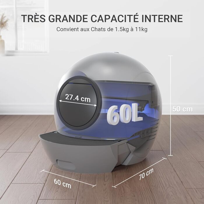 Автоматичний туалет для котів ELS PET, самочистка, з додатком, 60 л, для кількох котів, закритий, оновлена версія 2024