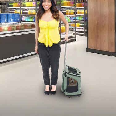 Транспортна переноска для собак та котів з колесами, складна, рюкзак для тварин з телескопічною ручкою, переноска для великих котів та маленьких собак з дихаючою сіткою, рюкзак для домашніх тварин до 9 кг (зелений)