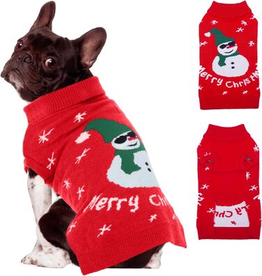 Теплий новорічний светр для собак IDOMIK з отвором для шлейки, червоний, розмір Medium