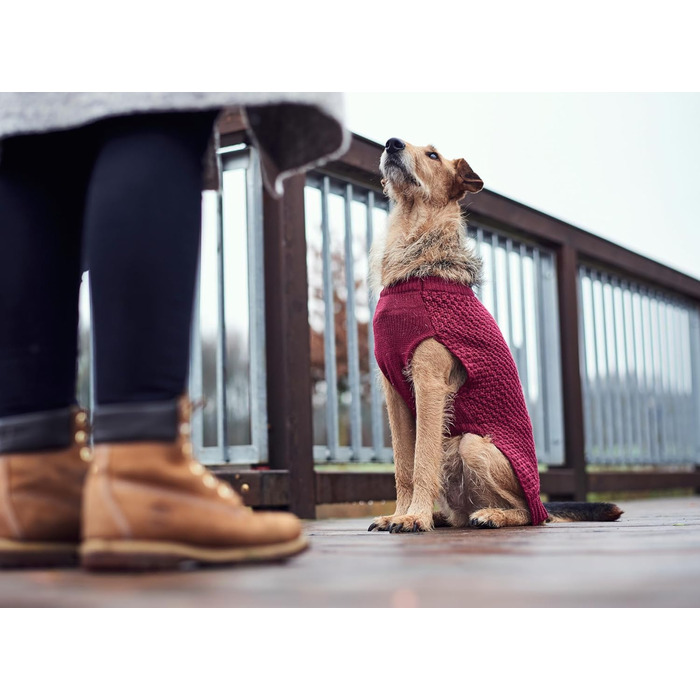 Теплий пуловер для собак HUNTER Malmö, бордовий, з в'язаним візерунком, для оптимальної посадки, з відбиваючими елементами, можна прати при 30°C, розмір 30