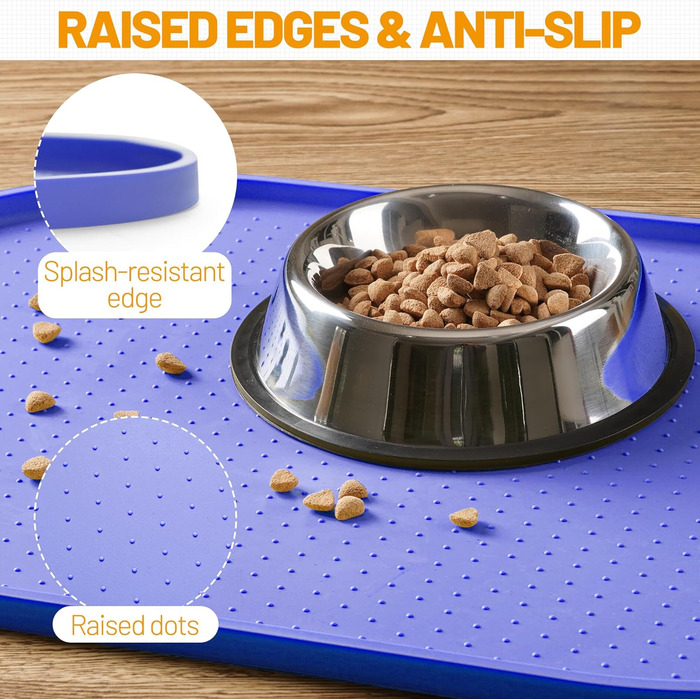 Водонепроникний силіконовий килимок для годівлі собак та котів з високим бортиком, захист від розливу, розміри 48.3 x 19 дюймів та 32 x 24 дюйми