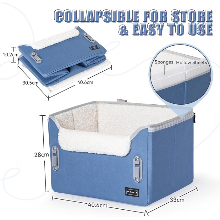 Клітка для собак Petfit у машину для маленьких собак, безпечна та стабільна, автокрісло для собак з фіксатором ременя безпеки, кошик для собак, автоліжко знімні чохли (S, Navy Blue)