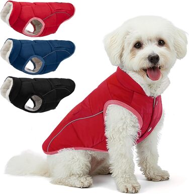 Зимовий теплий пуховик для собак - пуховик від снігу з відбиваючими смугами та кишенями, водовідштовхуючий, для маленьких та середніх собак (Червоний, M)