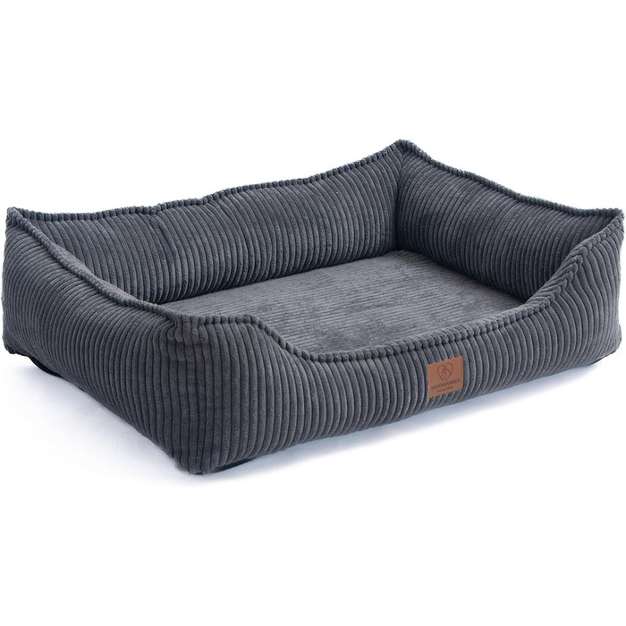 Ортопедичне собаче ліжко преміум-класу з корду для собак маленьких та середніх порід, з додатковою петелькою, водонепроникний внутрішній чохол, собаче ліжко-софа, подушка для собак, знімний та пральний чохол, 80 x 60 x 17 см, Сірий (M)
