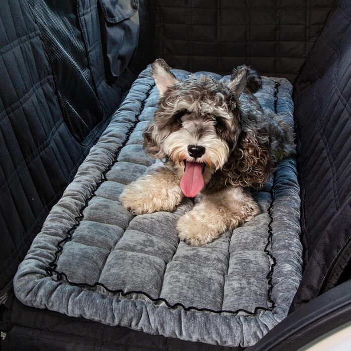 Крісло-підстилка для собак у машину, сіре, жаккард, антиковзаюча, 63x54 см