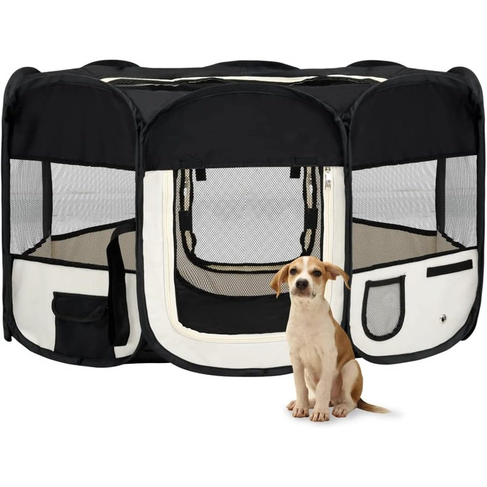 Складаний вольєр для цуценят vidaXL 145x145x61 см, чорний, переносний загін для собак