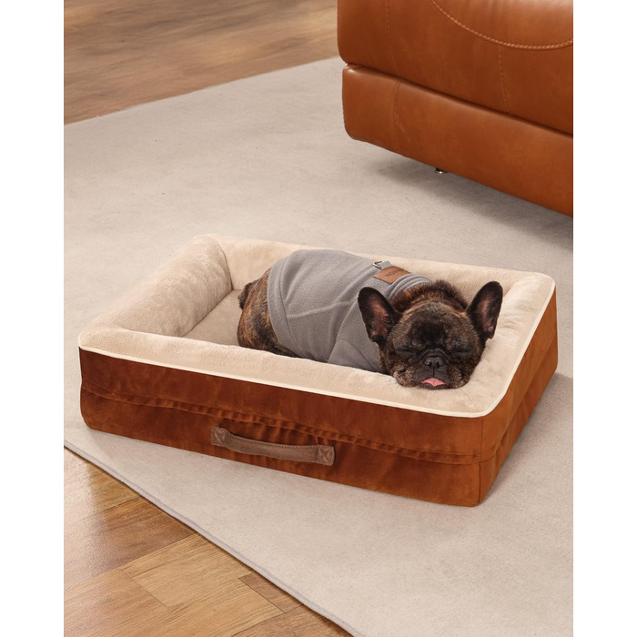 Ортопедичне ліжко для собак середніх порід, кошик для собак, що можна прати, з піною у формі яйця, вологостійкий диван для собак з неслизьким дном та чотиристоронні подушки (Коричневий, 61x46x15см)