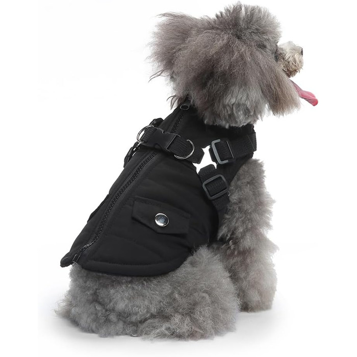 Ветровка для собак, тепла куртка з отвором для шлейки, зимовий наряд для цуценят та собак середніх розмірів (чорний, S)