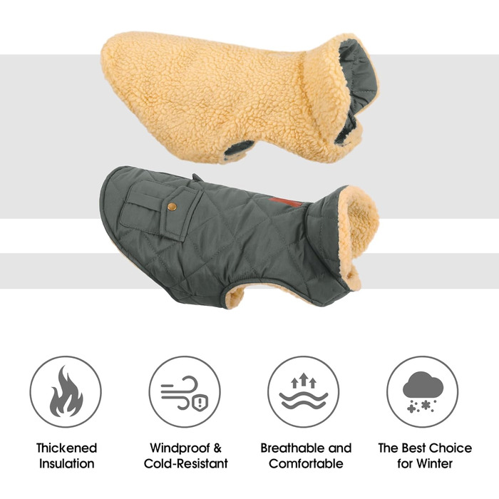 Зимовий теплий одяг для собак Citétoile: куртка з флісу для чихуахуа, такси та інших порід, сірий колір, розмір XS