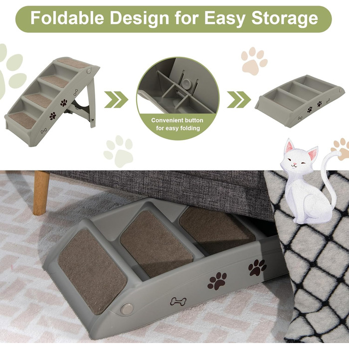 Сходинка для тварин SOARS: 4 сходинки, килимок з повсті, для котів та собак до 60 кг, антиковзка, для ліжка, авто, дивану (сірий)