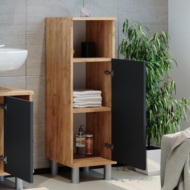 Пенал для ванної Vicco Fynn, антрацит/дуб, 30x95 см