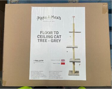 Котячий комплекс Kratzbaum Deckenhoch XL: сірий, 215-280 см, регульована висота, котячий будиночок, кігтетопка, ігровий комплекс