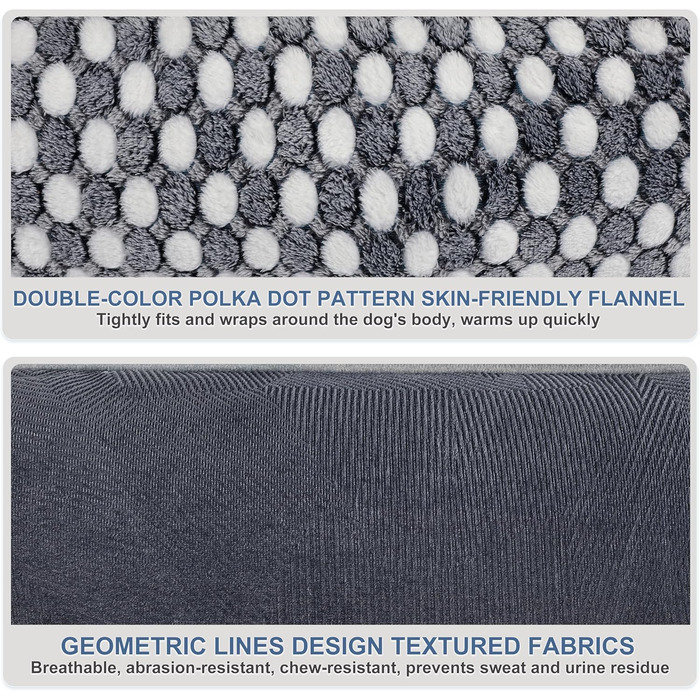 М'яке ліжко для собак великих порід з візерунком у крапку, фланелеве, антистресове, 90x65x23 см, сіро-блакитне