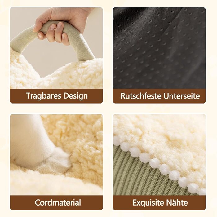 Кругле ліжко для котів Galatée, м'яке, плюшеве, з антиковзною основою (зелене, M)