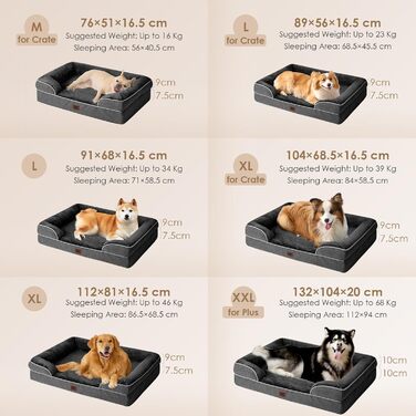 Ортопедичне ліжко для собак великих порід EHEYCIGA, 132x104 см, кошик для собак з піною з пам'яті XXL, водовідштовхувальне, неслизьке, з високим бордюром, темно-сірий колір