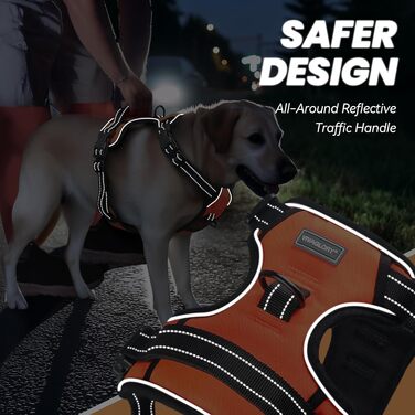 Нашийник для собак VIVAGLORY Easefit, протирвучий, з ручкою, для тренувань та прогулянок, м'який, антирвучий, захист від вислизання, розмір M, (Помаранчевий, XL(76-99см обхват грудної клітки))