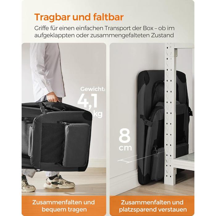 Клітка для собак Feandrea, XL, 81 x 58 x 58 см, чорна, з металевим каркасом та зручними ручками