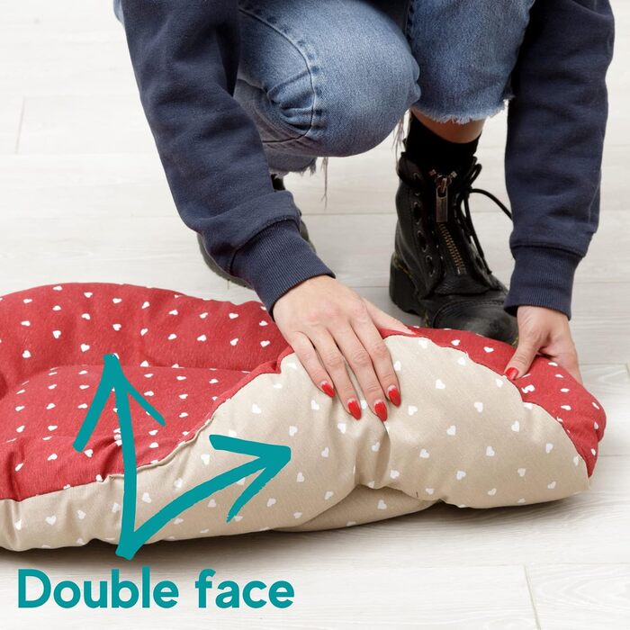 Лежанка для собак та котів Baroni Home - XL, 62x100x9 см, двостороння, серця, сірий та бордовий кольори