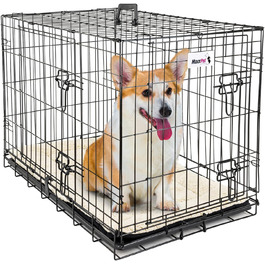 Металева клітка для собак MaxxPet, велика, складана, з 2 дверима, підходить для дому та вулиці, з матрацом, 91x57x64 см, чорна
