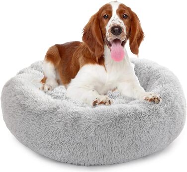М'яке ліжко для собак та котів у вигляді пончика, плюшеве, 80 см, сірого кольору