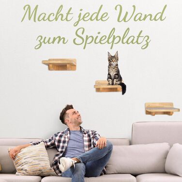 WOOWOOD® Драпалка для котів на стіну: Комплект з 3-х сходинок для лазіння | Комплекс для котів | Драбинка для котів | Настінна драпалка XL (Натуральний темний)