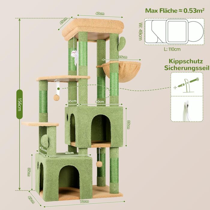 Драбина-будинок для котів Globlazer XL, 156 см, сірий, з будиночком та когтеточками