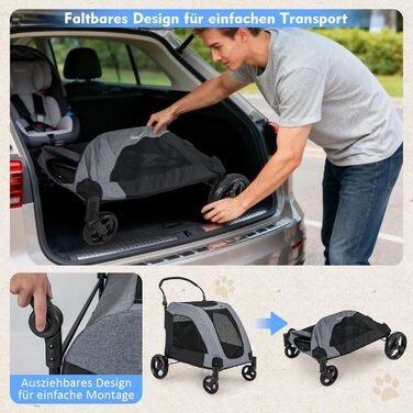 Візок для собак GOPLUS, розкладний, 60 кг, з кишенями та сіткою, 67 x 98 x 88 см