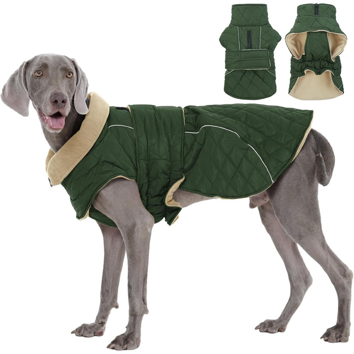 Куртка для собак Kuoser, тепла, водонепроникна, для великих собак, з флісовою підкладкою, регульована, зимова, 3XL, зелена
