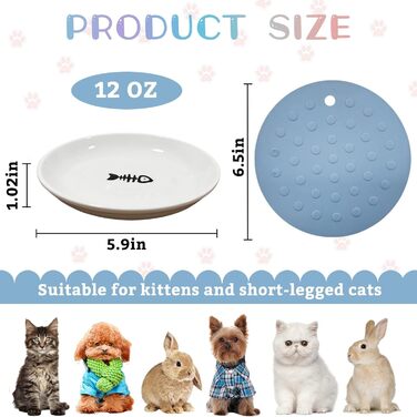 Набір мисок для котів на 6 місць - 6 мисок з кераміки та підставки, широкі миски для котів, що зменшують подразнення вусів, плоскі миски для кошенят та дрібних тварин