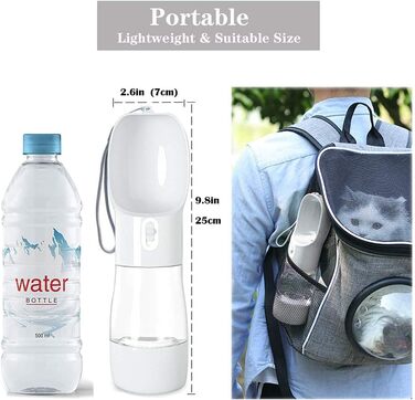 Yiflin 3-в-1 портативна пляшка для собак з мискою та контейнером для корму, дорожня пляшка-дозатор для прогулянок, походів та пиття