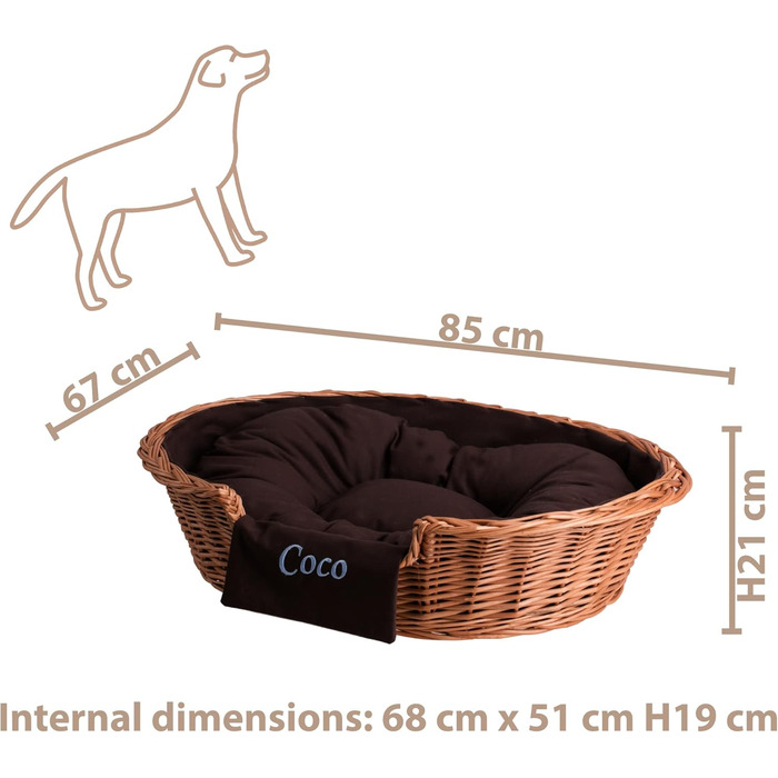 Плетенний корзинка для собак та котів з подушкою, 75x75 см, натуральне плетіння