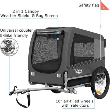 Візок для собак Tiggo VS Pets 2-в-1: візок та велосипедний причіп, сірий, об'єм 270 л, до 35 кг