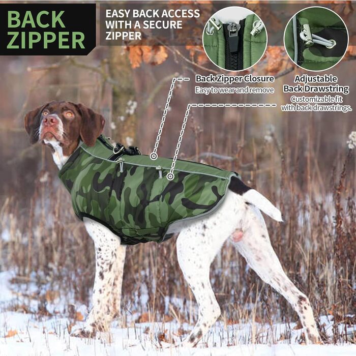 Водонепроникний зимовий одяг для собак, теплий куртка для собак з отвором для шлейки, для малих, середніх та великих собак, військовий камуфляж, з світловідбиваючими смугами, блискавка, XL