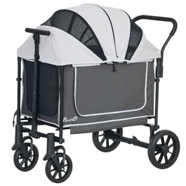 PawHut Dog Buggy Dog Buggy складний для собак і кішок до 30 кг Баггі для кішок з подушками Сітчасті вікна 2 двері Сумка для зберігання Cat Buggy Dark Grey | Аосом